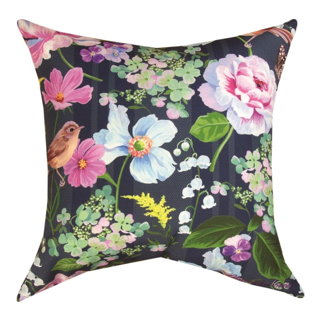 Spring Florals with Bird Square Throw Pillow - 18" - Navy and Pink