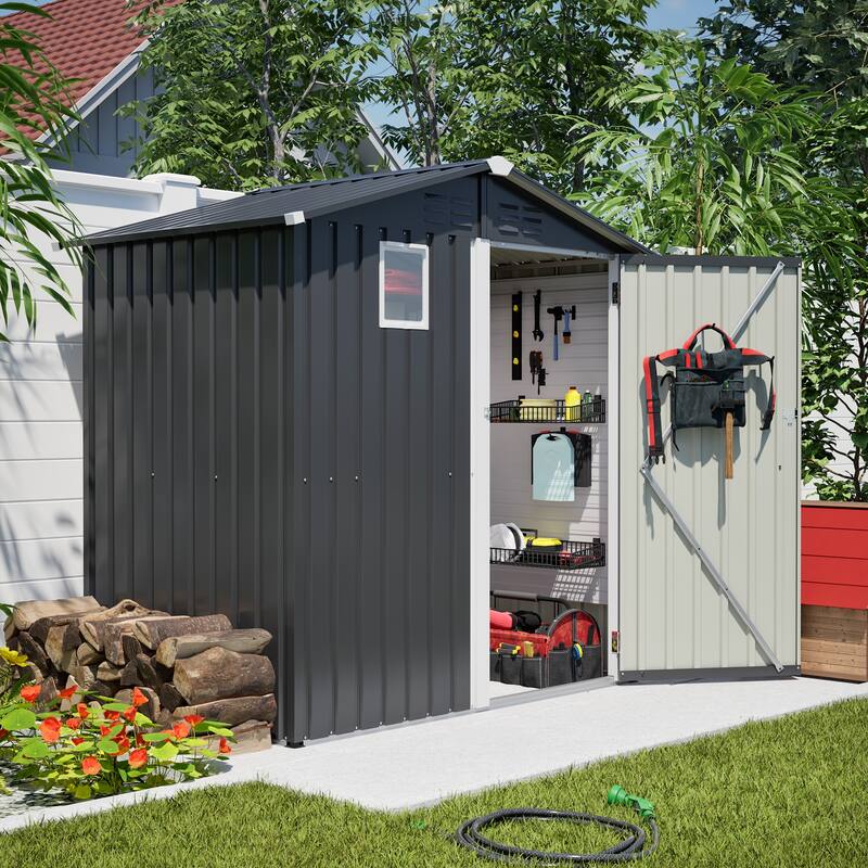 Metal Outdoor Storage Shed 6FT x 4FT, Steel Utility Tool Shed Storage House , Metal Sheds Outdoor Storage