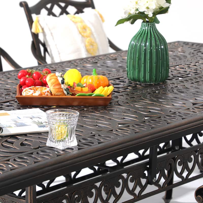 Aluminum 9-Piece Outdoor Rectangular Dining Set with Cushions & Umbrella hole