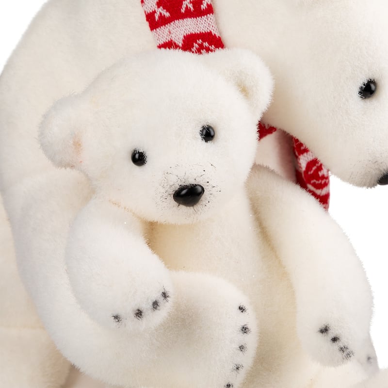 Sitting Polar Bear Mom and Cub Christmas Figure - 14.5" - White and Red