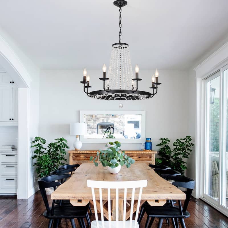 8-Light Dimmable Wagon Wheel Chandelier with no bulbs included, Crystal Chandelier for Kitchen Island Dining Room