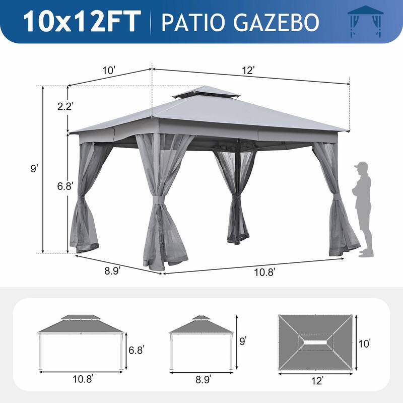 Outdoor Gazebo Tent with Double Roof, Mosquito Netting & Patio Canopy
