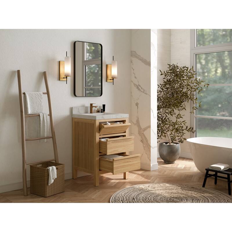 Willow Collections 24 x 22 Elizabeth Teak Single Bowl Sink Bathroom Vanity with Quartz or Marble Countertop