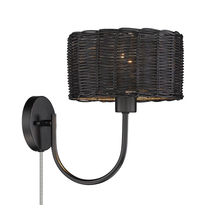 Golden Lighting 1084-1W BW Erma 12" Tall Wall Sconce with Black Wicker
