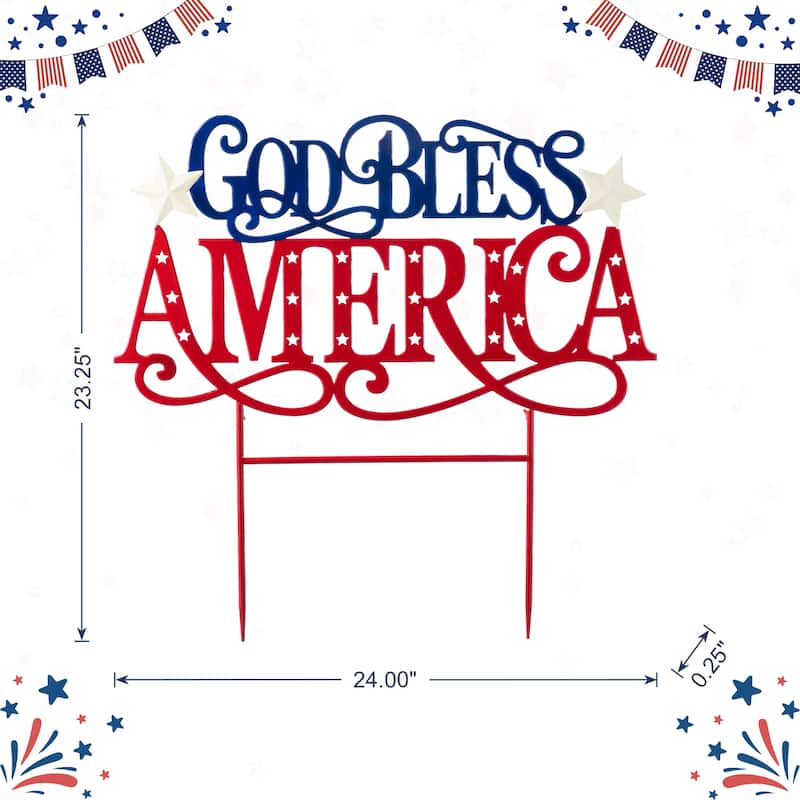 Glitzhome 23.25"H Metal Patriotic GOD BLESS AMERICA Yard Stake