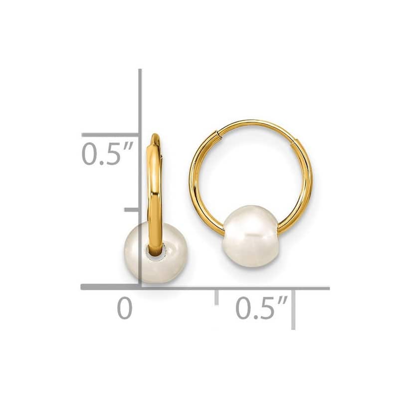 Curata 14k Yellow Gold 5-6mm Round White Freshwater Cultured Pearl Hoop Earrings (11.57x9.8mm)