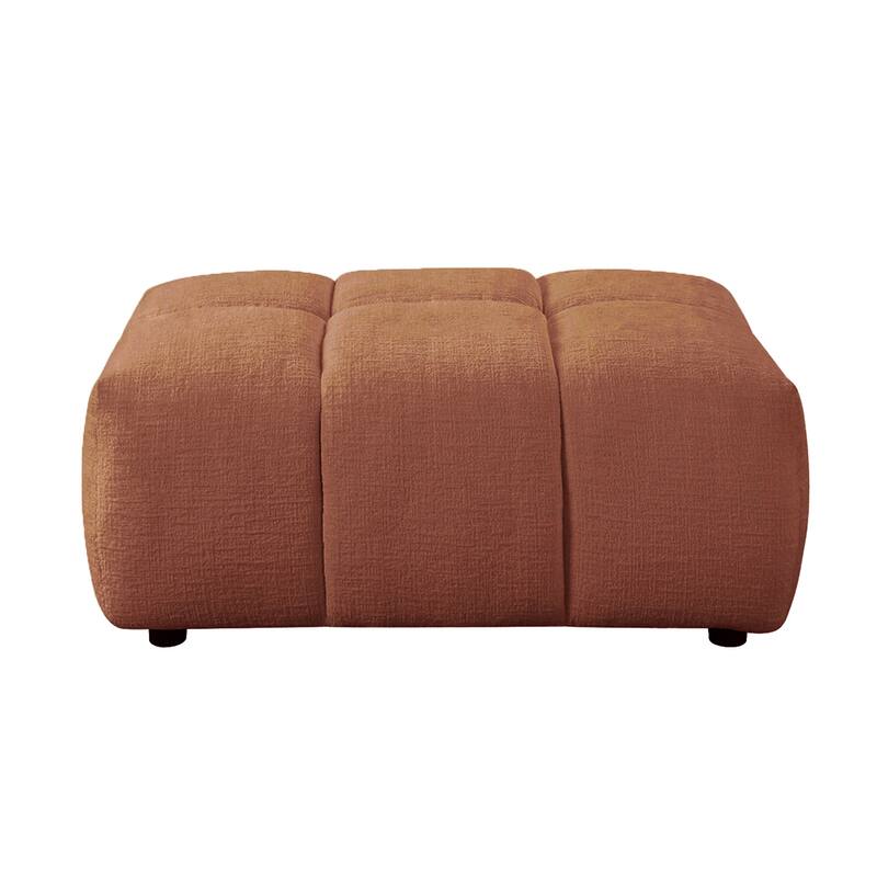 Linen Upholstered Rectangular Ottoman in Coral Red