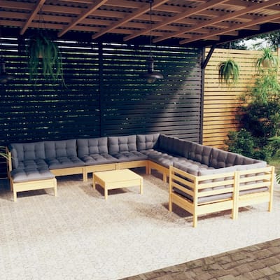 vidaXL Solid Pinewood Patio Lounge Set 12 Piece with Cushions Multi Colors - 25" x 25" x 24.6"