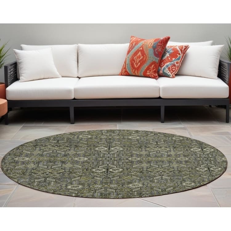 Alsis Garden-Inspired Weather Resistant Classic Meets Modern Outdoor Rug - 8' Round - Multi