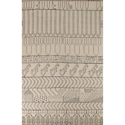 Geometric Moroccan Oriental Area Rug Hand-Knotted Wool Carpet - 8'9"x 12'6"