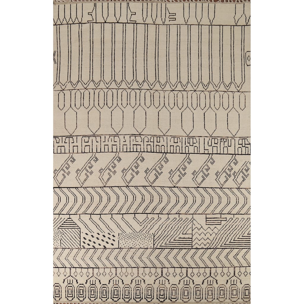 Geometric Moroccan Oriental Area Rug Hand-Knotted Wool Carpet - 8'9"x 12'6"