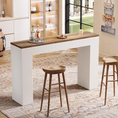 Bar Height Table, 63" Long High Bar Table with Narrow Wooden Tabletop