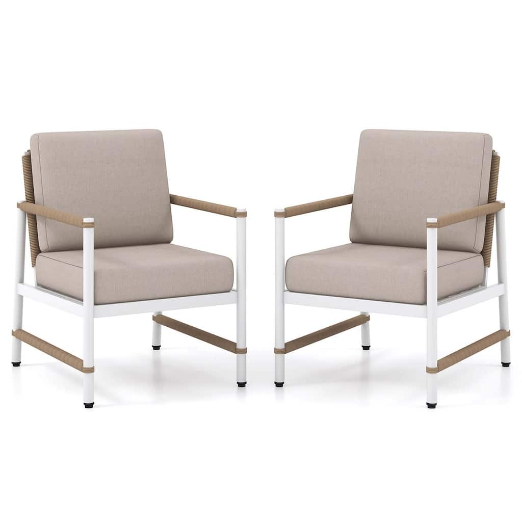 2 PCS Patio Furniture Set Outdoor Aluminum Conversation Set w/ Cushions