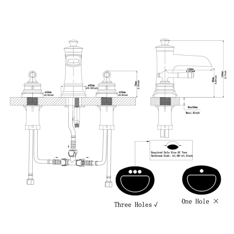 Bathroom Faucets for Sink 3 Hole with Pop Up Drain Double Lever Handle