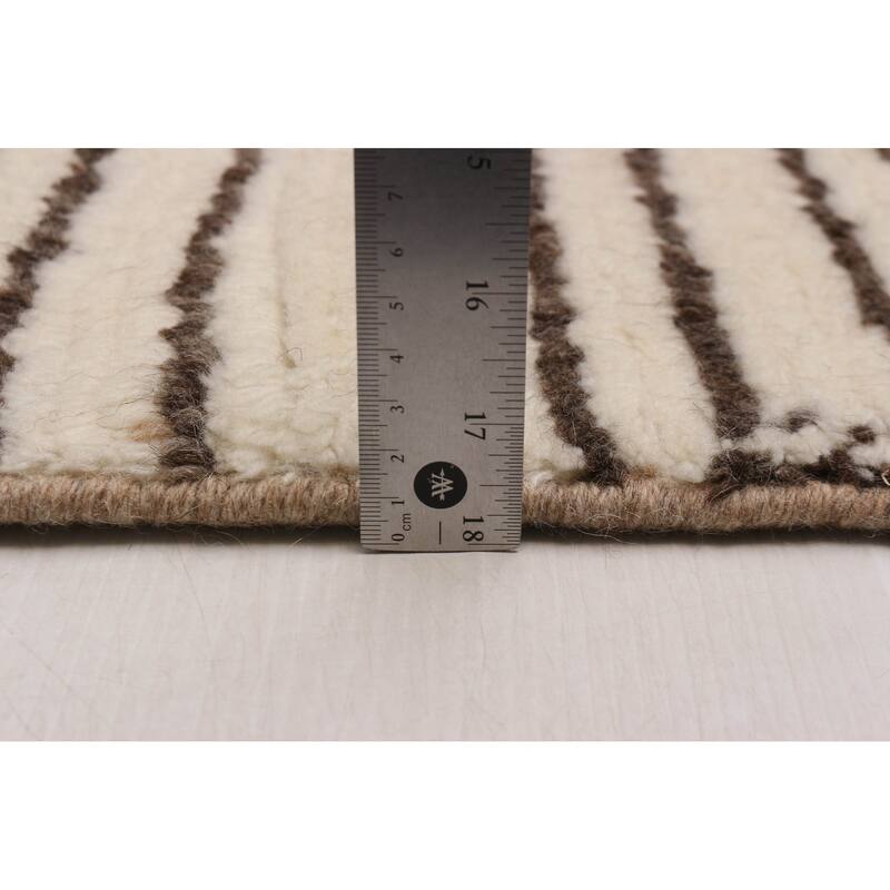 ECARPETGALLERY Hand-knotted Tangier Cream, Dark Brown Wool Rug - 8'0 x 9'11