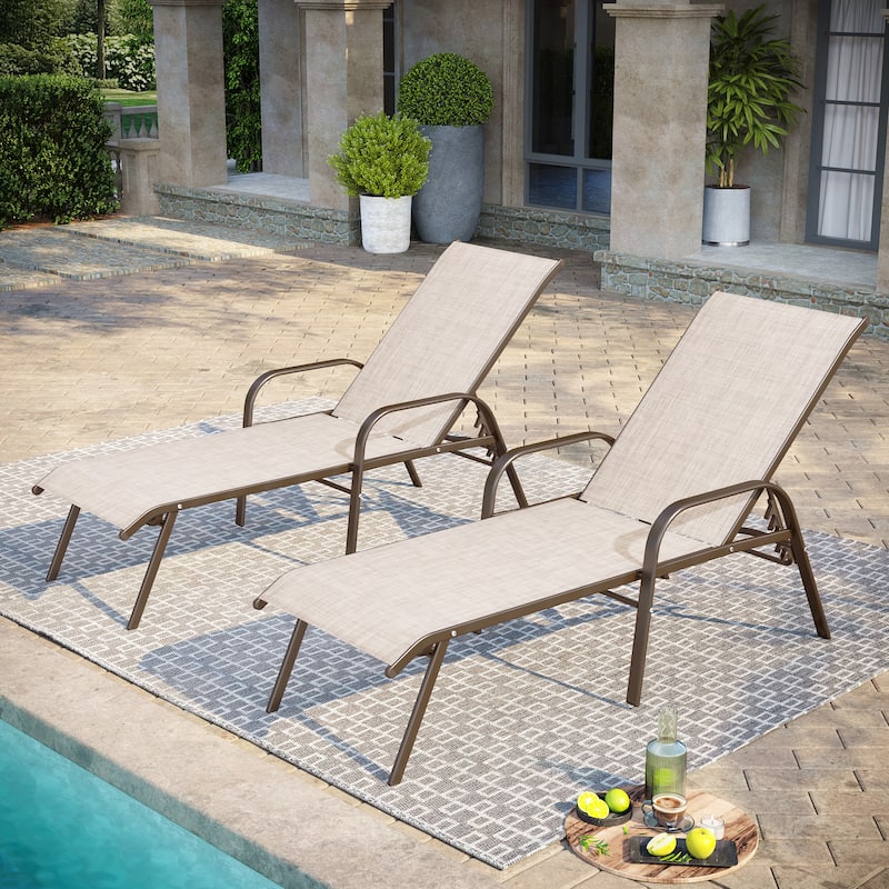 Pellebant 2/4PCS Outdoor Adjustable Patio Chaise Lounge Chairs - Beige