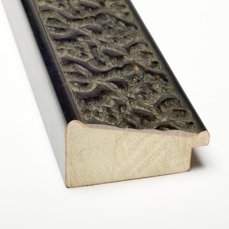 Beveled Wood Wall Mirror - Intaglio Embossed Black Frame