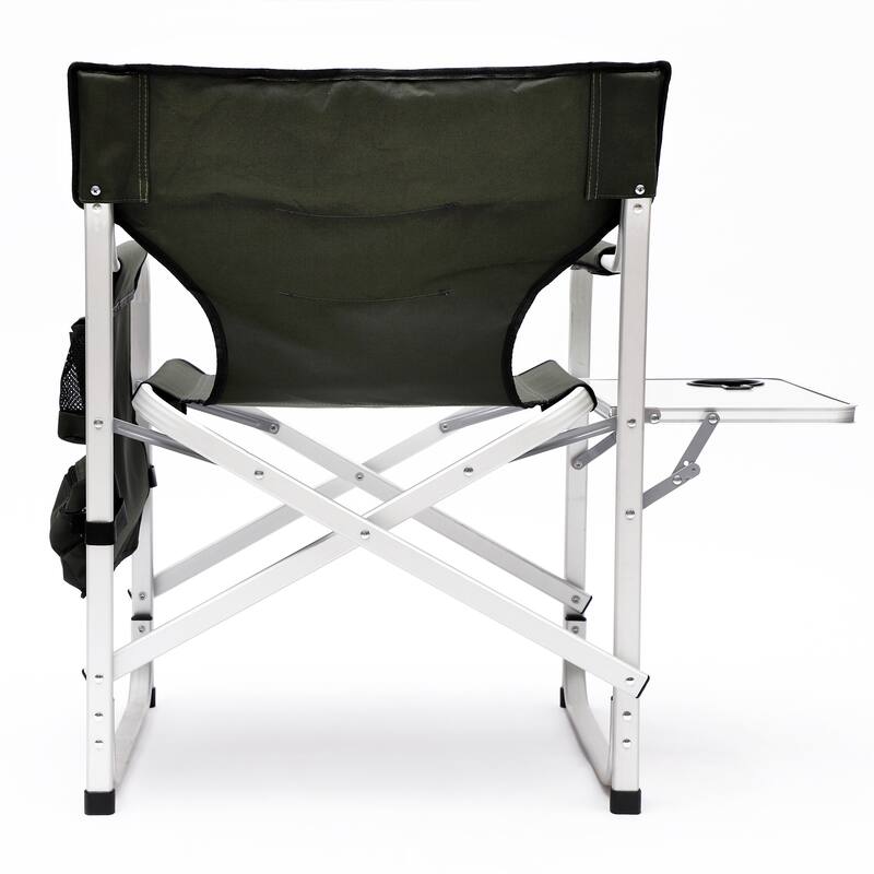 Padded Folding Outdoor Chair with Side Table and Storage Pockets