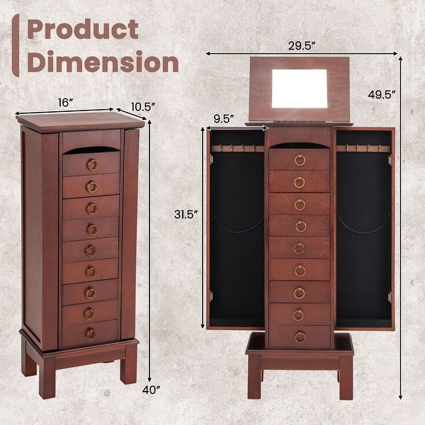 Costway Wood Jewelry Cabinet Armoire Storage Box Chest Stand Organizer - 10.5'' X16'' X40''