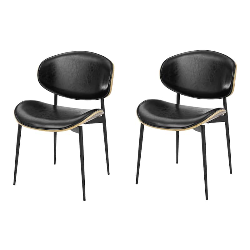 HomeRoots Set of Two Green and Black Upholstered Faux Leather Curved Back Dining Side Chairs