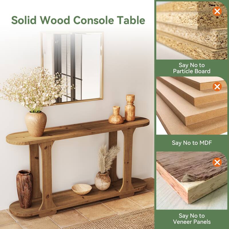 63 Inch Solid Wood Oval Curved Console Sofa Table for Entryway