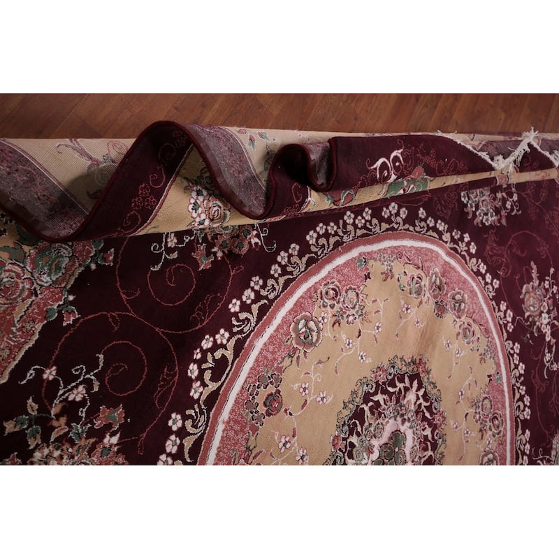 Victorian Style Burgundy Tabriz Area Rug Machine Made Carpet - 9'9" x 12'9"