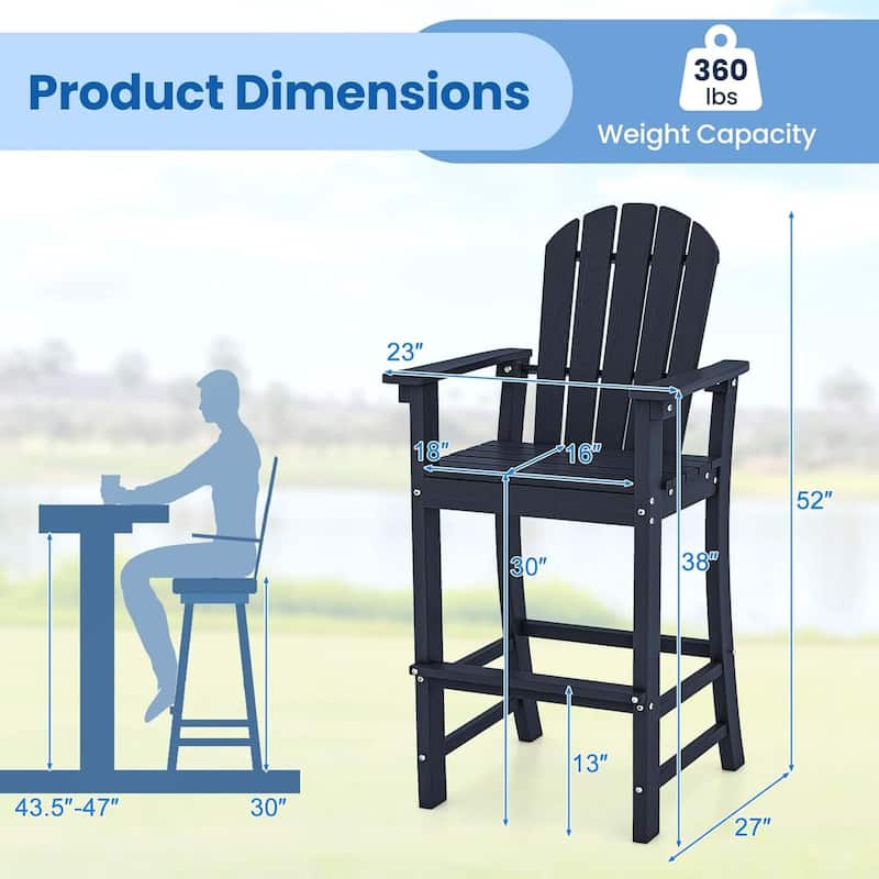 Outdoor High BackChair Patio Tall Adirondack Chair Bar Height Stool