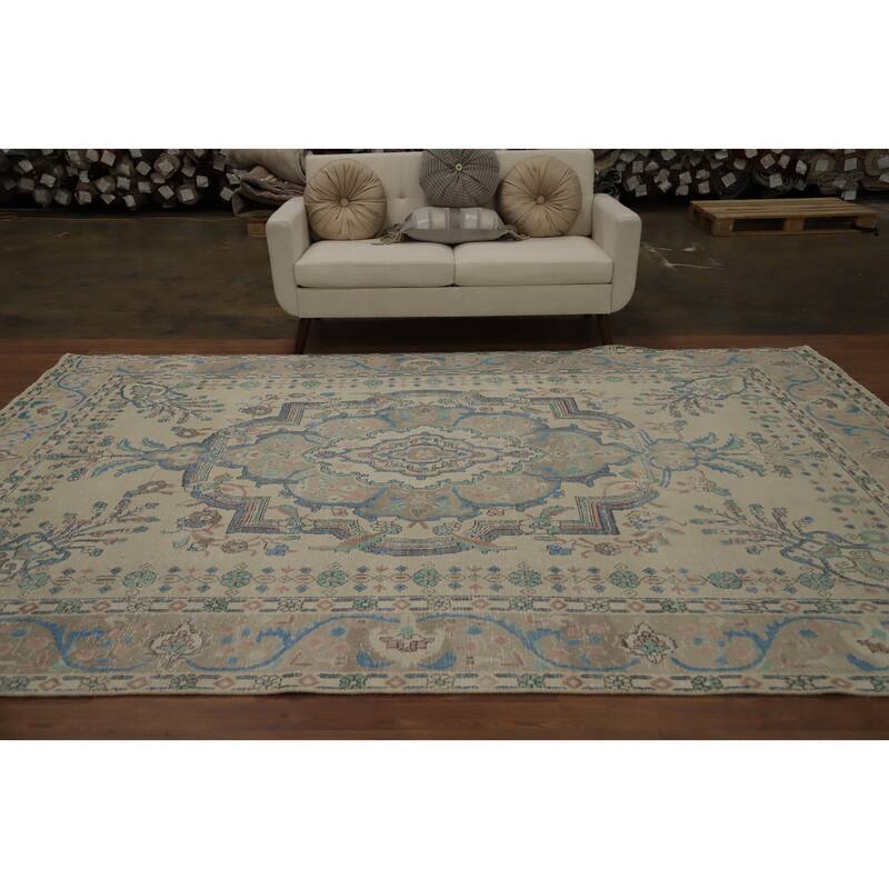 Hand Knotted Oriental 100% Wool Carpet Traditional Floral Beige & Ivories Tabriz Area Rug - 11' 0'' X 7' 10''