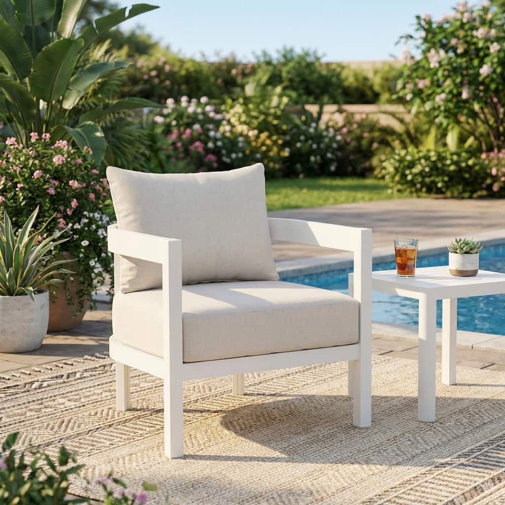 Christopher Knight Home - Modern 27.6" Outdoor Curved Patio Club Chair with Aluminum Frame & Water-Resistant Cushions