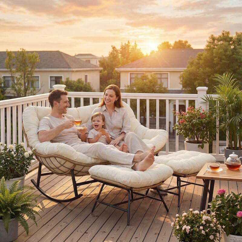 FINCATI Double Papasan Rocking Chair Outdoor Indoor, 700 lbs Heavy-Duty Double Wide Rocking Chair with 5.1 Inch Thick Cushion