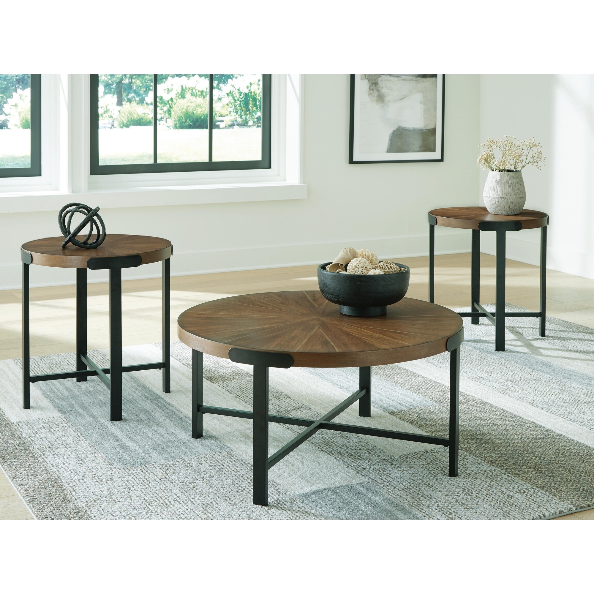 Signature Design by Ashley Crosstrail Brown/Black 3-piece Table - 36"W x 36"D x 18"H