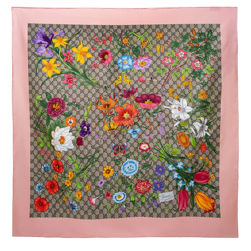 Gucci GG Flora Print Silk Scarf