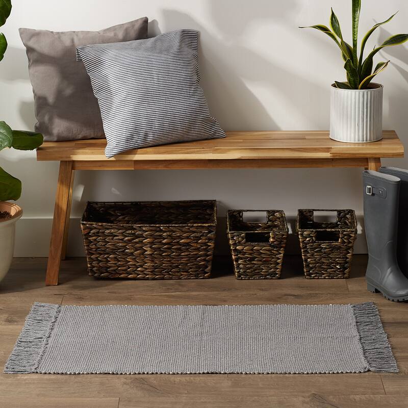 DII Gray and Off White 2-Tone Ribbed Rug 2x3 Ft - 24.0 In. L X 36.0 In. W X 0.2 In. H