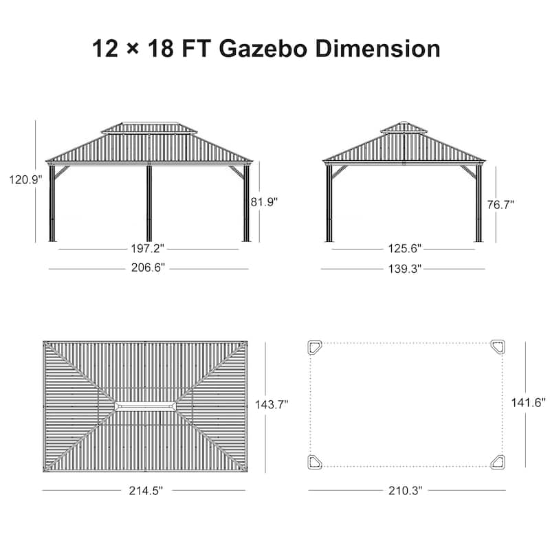 PURPLE LEAF Outdoor Galvanized Steel Hardtop Gazebo, Aluminum Frame Gazebo With Curtains