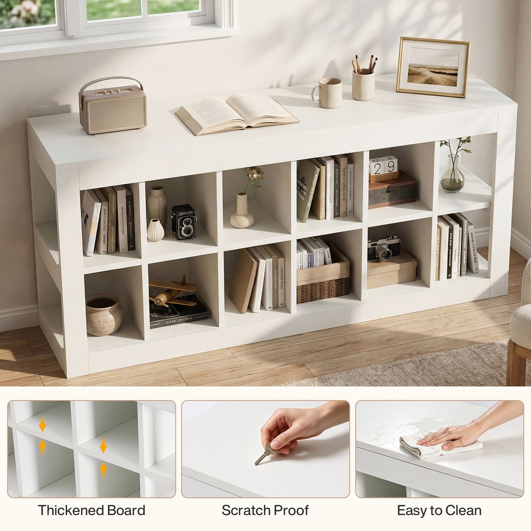 2-Tier Organizer Bookcase, Open Shelf Simple Compartments - Bed