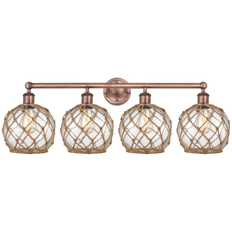 Innovations Lighting Endless Possibilities Edison - Farmhouse Rope - 4 Light 35" Bath Vanity Light - Clear Glass with Brown Rope/Antique Copper