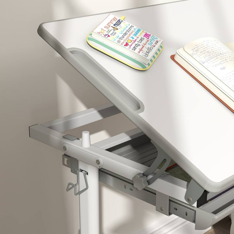 Adjustable Kids Desk and Chair Set Gray MDF Steel with Tilt Desktop and Drawer for Children Ages 6-12