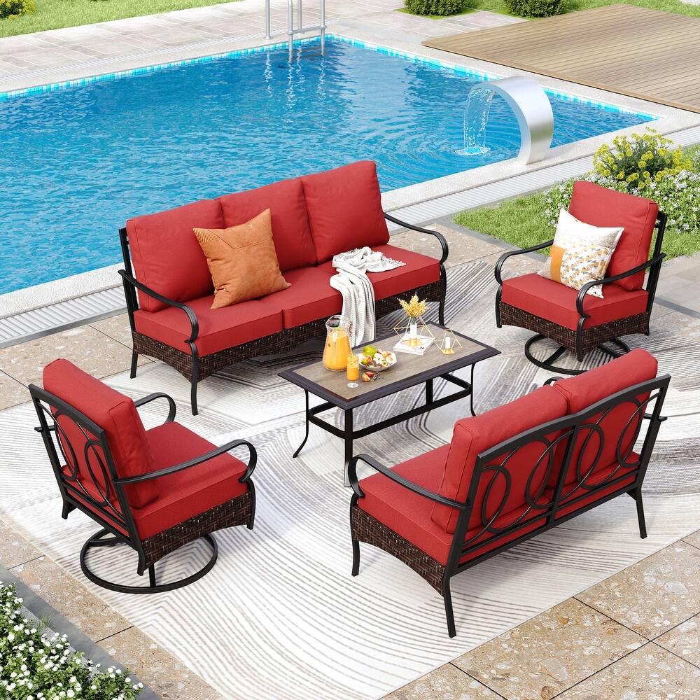 MAISON ARTS Modern Outdoor Patio Furniture Set with Waterproof Cushions - 5-Piece Wicker & Metal Conversation Set