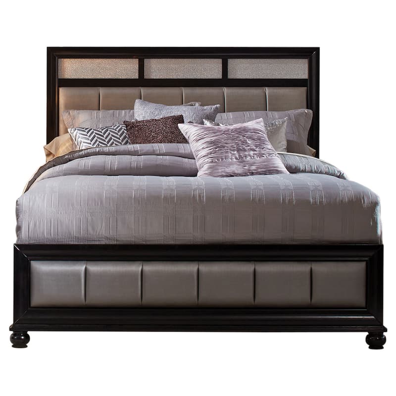 Barzini Modern Classic Wood Panel Bed with Upholstered Headboard