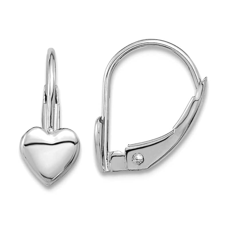 Curata Solid 14k Yellow or White Gold 12x5mm Childrens Polished Heart Leverback Earrings