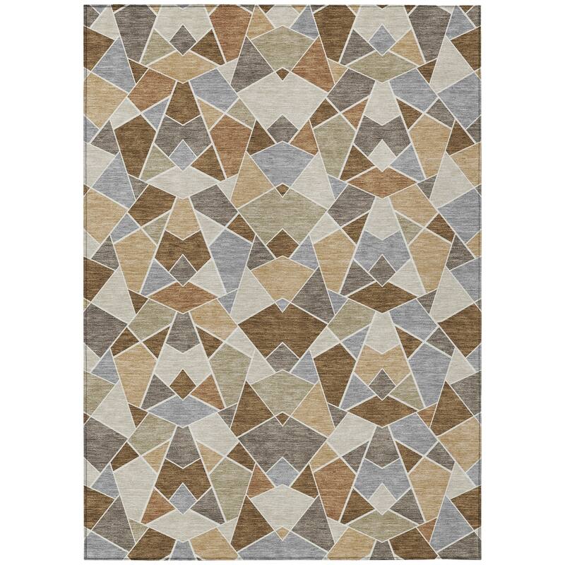 Machine Washable Indoor/ Outdoor Modern Mosaic Chantille Rug