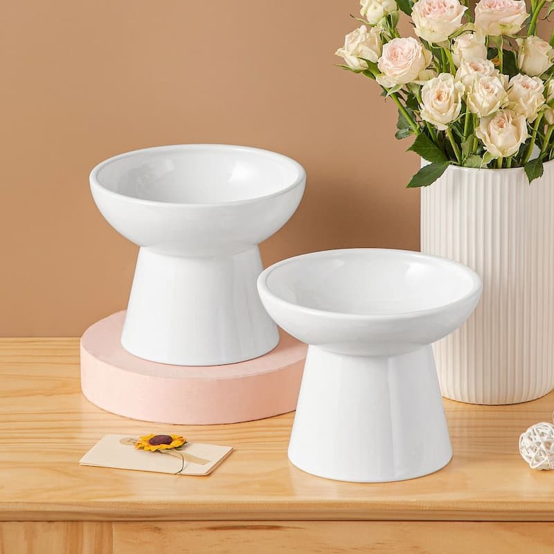 vancasso Elevated Stoneware 2-Piece Raised Dog & Cat Bowl Set - white