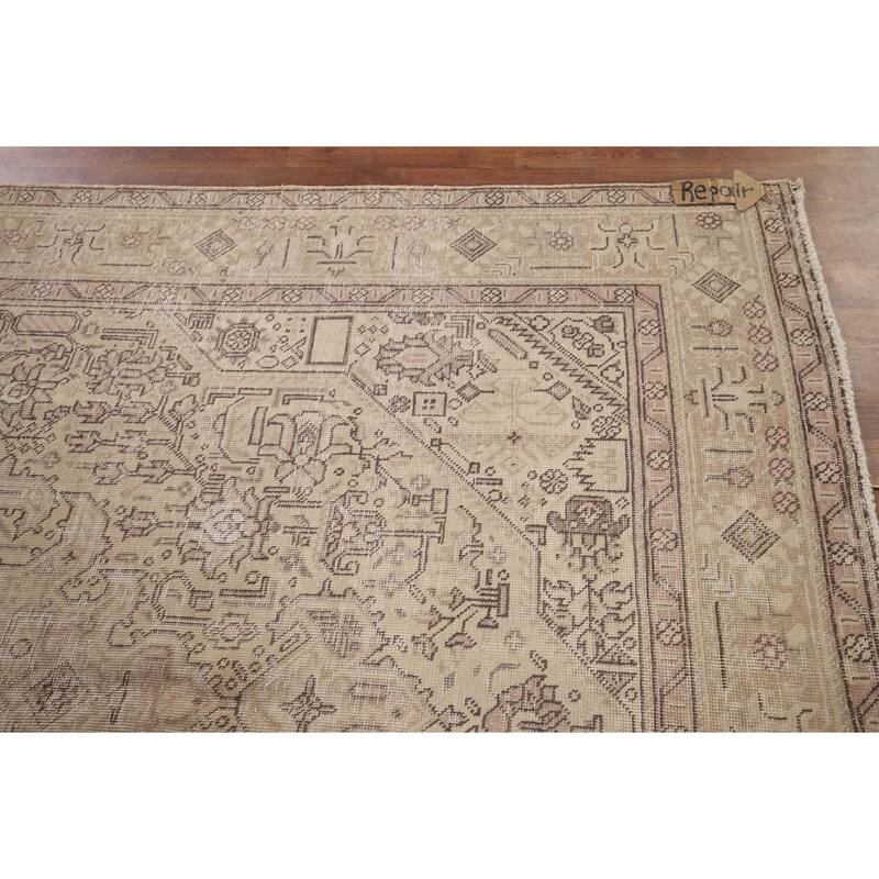 Distressed Tabriz Vintage Persian Area Rug Hand-Knotted Wool Carpet - 6'4" x 9'6"