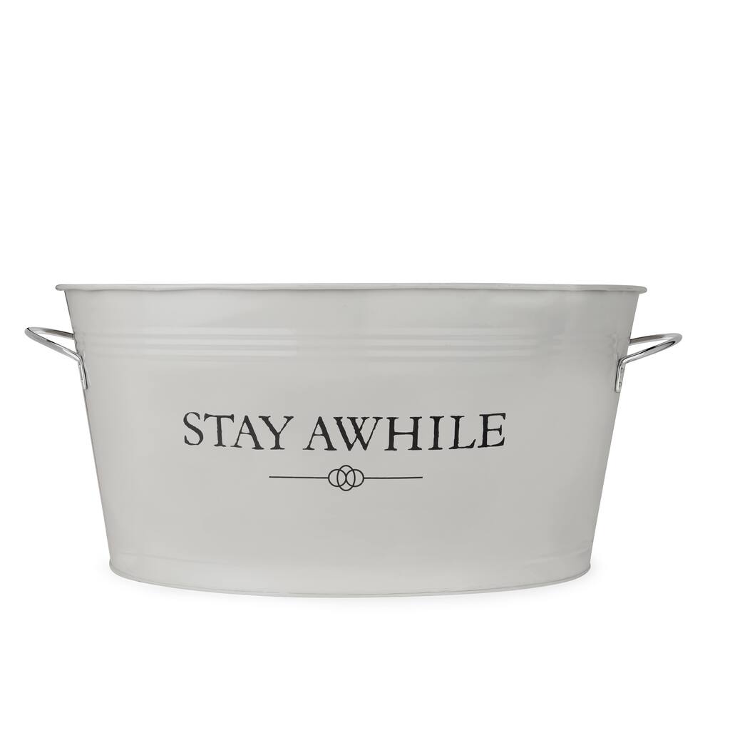 Twine Stay Awhile White Galvanized Ice Bucket and Metal Tub, 6.3-Gallon Capacity