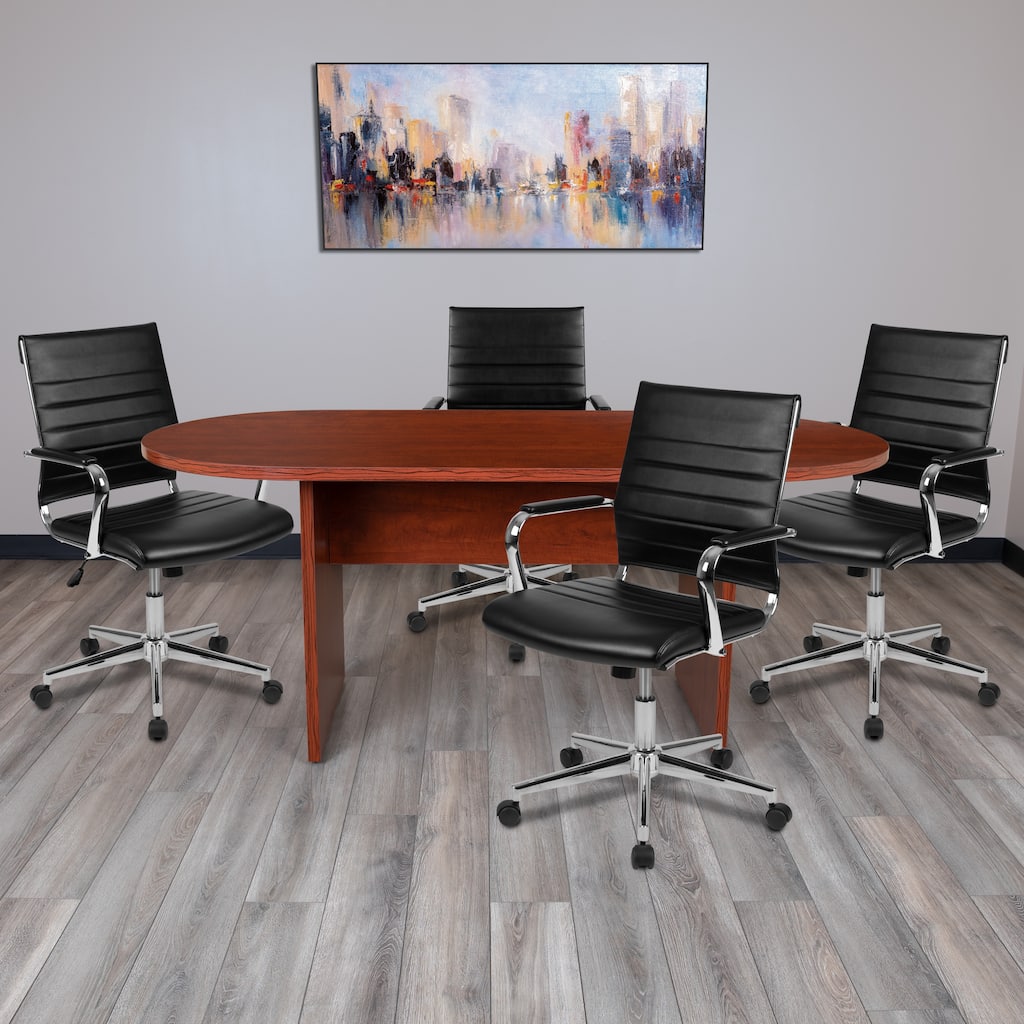 5 Piece Oval Conference Table Set with 4 LeatherSoft Ribbed Executive Chairs