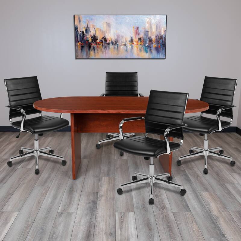 5 Piece Oval Conference Table Set with 4 LeatherSoft Ribbed Executive Chairs