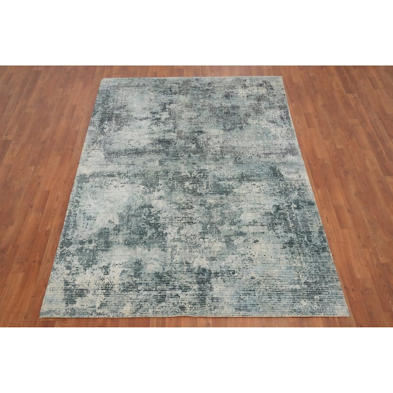 Hand Knotted Oriental Viscose Silk Carpet Modern Abstract Multi-Colored Abstract Area Rug - 7' 8'' X 5' 6''