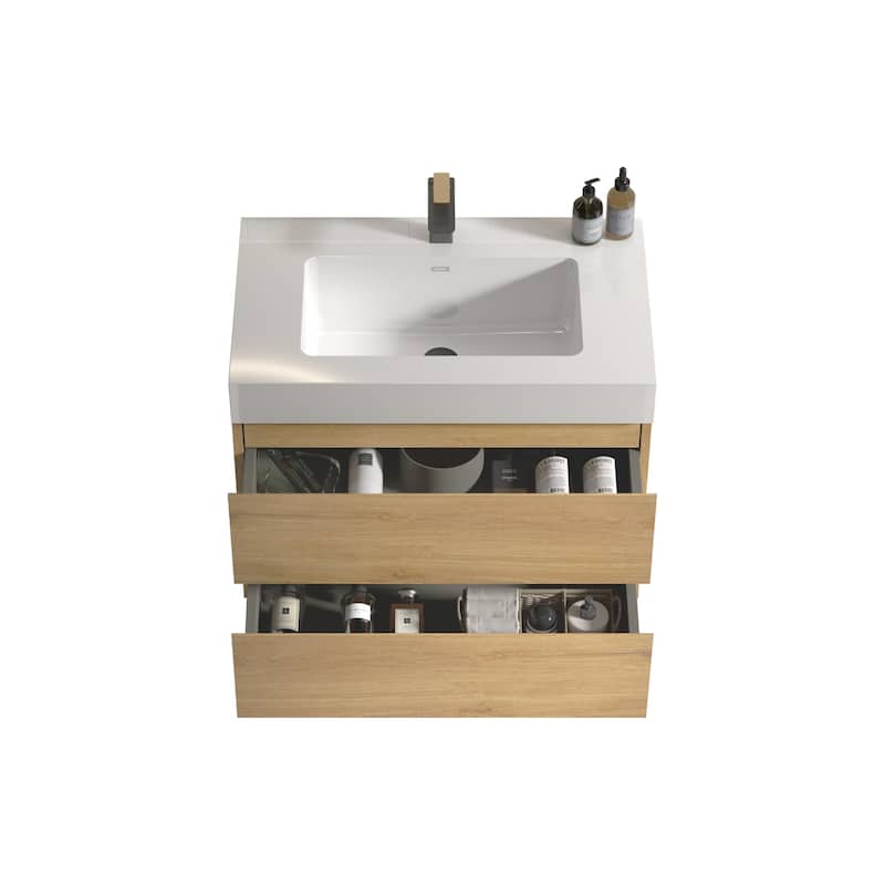 Modern Large Storage Wall Mounted Bathroom Vanity with One-Piece Sink Basin without Drain and Faucet