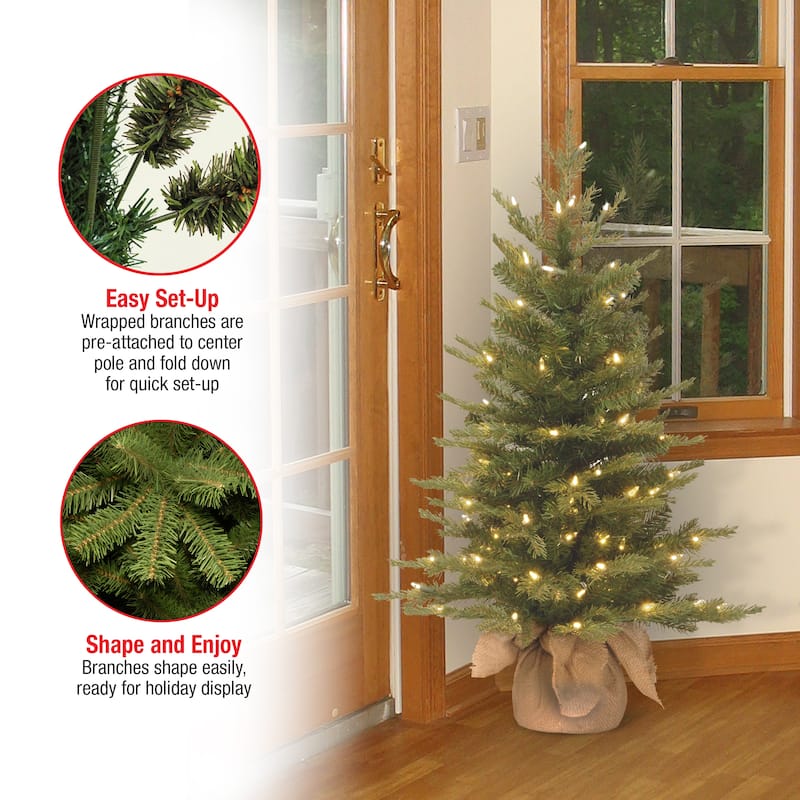 National Tree Company 3 ft. Feel Real Nordic Spruce Pre-Lit Tree in Burlap - 3 Foot
