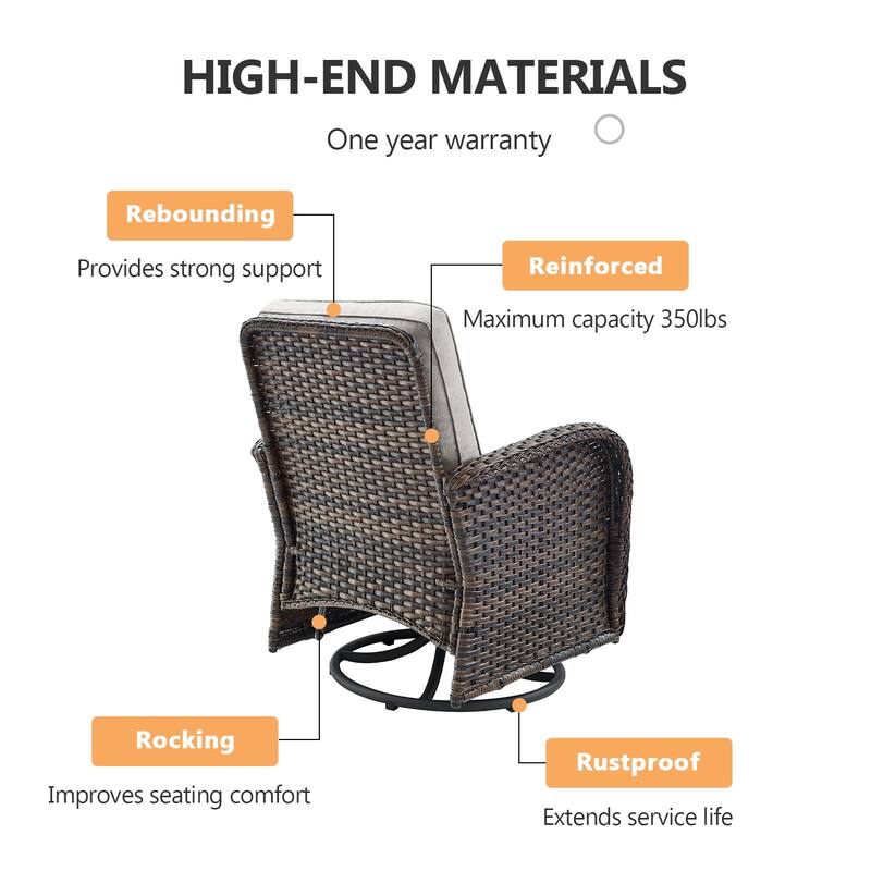 PlainCurve 7-Piece Brown Wicker Patio Fire Pit Sofa Seating Set with Olefin Cushions